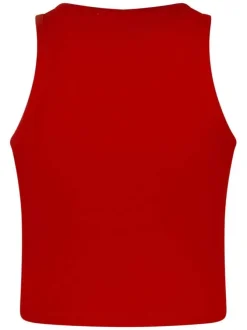 Débardeur en coton rouge en maille piquée avec une coupe ajustée et un col rond