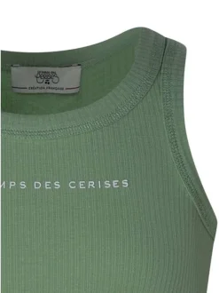 Débardeur en coton vert uni pourvu d'une coupe ajustée et d'un col rond