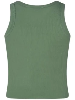 Débardeur en coton vert uni pourvu d'une coupe ajustée et d'un col rond