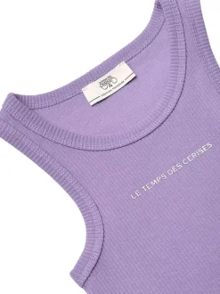 Débardeur en coton violet côtelé avec un col rond et une coupe droite