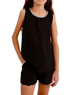 Débardeur noir uni coupe droite avec un col rond et sans manches