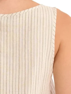 Débardeur beige à rayures pourvu d'une coupe droite et d'un col rond