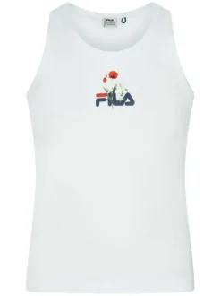 Débardeur blanc en coton uni avec logo floqué coupe droite col rond