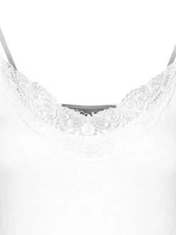 Débardeur blanc en coton uni avec une coupe slim et un col v avec dentelles à manches à bretelles