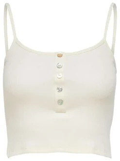 Débardeur blanc en coton uni coupe crop top col rond à bretelles boutonné