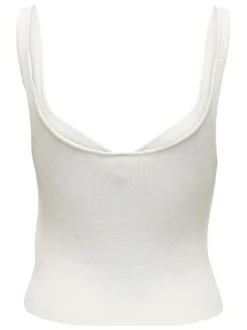 Débardeur blanc en maille jersey côtelée avec une coupe ajustée et un col v