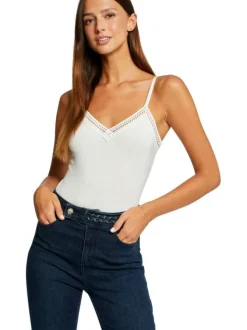 Débardeur blanc uni avec des bretelles et une coupe droite à col v