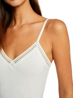 Débardeur blanc uni avec des bretelles et une coupe droite à col v