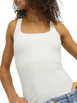 Débardeur blanc uni avec une coupe près du corps et un col rond réversible