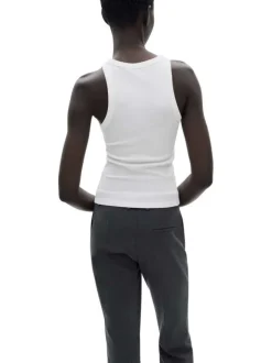 Débardeur blanc uni à coupe ajustée, col rond et sans manches