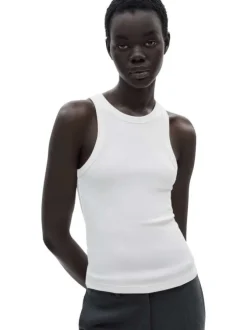 Débardeur blanc uni à coupe ajustée, col rond et sans manches