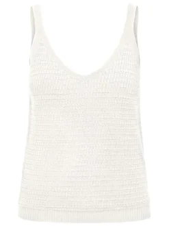 Débardeur blanc uni en maille tricotée avec un col v et des bretelles fines