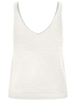 Débardeur blanc uni en maille tricotée avec un col v et des bretelles fines