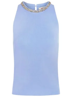 Débardeur bleu uni pourvu d'une coupe droite et d'un col rond