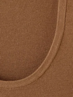 Débardeur court en coton et laine marron uni avec une coupe ajustée