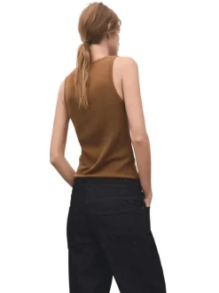 Débardeur court en coton et laine marron uni avec une coupe ajustée