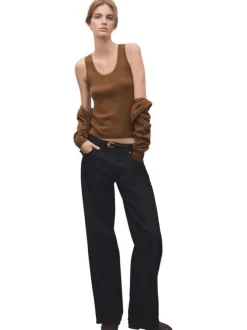 Débardeur court en coton et laine marron uni avec une coupe ajustée