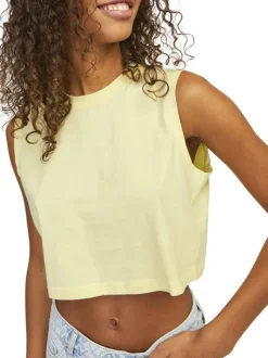 Débardeur cropped en coton biologique jaune uni avec un col rond