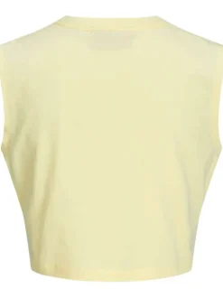 Débardeur cropped en coton biologique jaune uni avec un col rond