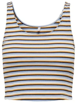 Débardeur cropped en coton blanc avec des rayures multicolores et un col rond