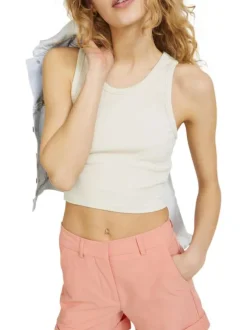 Débardeur en coton beige chiné et côtelé avec une coupe crop top près du corps