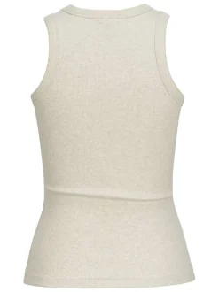 Débardeur en coton beige chiné et côtelé avec une coupe près du corps