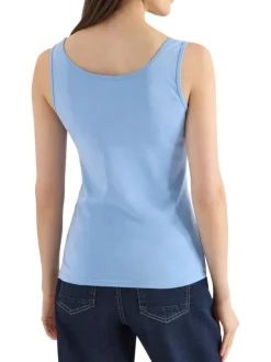 Débardeur en coton biologique bleu uni pourvu d'une coupe moulante