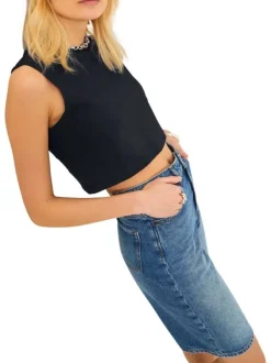 Débardeur en coton biologique noir avec une coupe cropped et col rond
