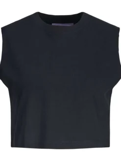 Débardeur en coton biologique noir avec une coupe cropped et col rond