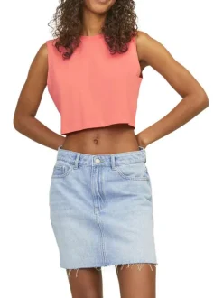Débardeur en coton biologique orange avec coupe cropped et col rond
