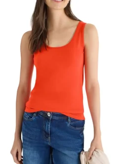 Débardeur en coton biologique orange uni pourvu d'une coupe moulante