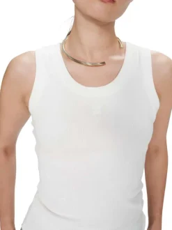 Débardeur en coton blanc uni avec une coupe moulante et un col rond