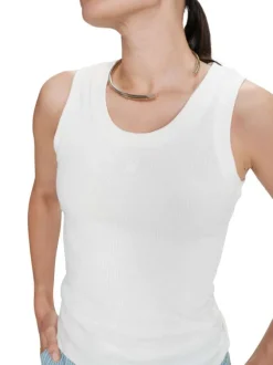 Débardeur en coton blanc uni avec une coupe moulante et un col rond