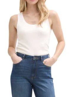 Débardeur en coton blanc uni à coupe près du corps et à col décolleté rond