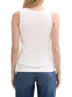 Débardeur en coton blanc uni à coupe près du corps et à col décolleté rond