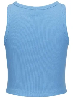 Débardeur en coton bleu côtelé avec une coupe crop top près du corps