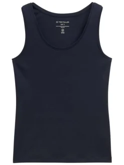 Débardeur en coton bleu marine uni à coupe près du corps et à col décolleté rond