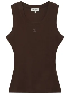 Débardeur en coton chocolat uni avec une coupe moulante et un col rond