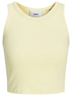 Débardeur en coton jaune uni avec une coupe cropped et un col rond