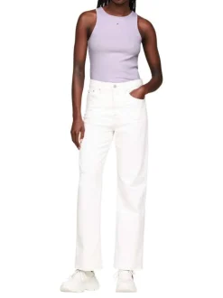 Débardeur en coton lilas uni coupe droite avec un col rond et logo poitrine