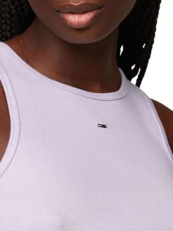 Débardeur en coton lilas uni coupe droite avec un col rond et logo poitrine