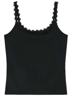 Débardeur en coton noir uni avec une coupe ajustée et un col rond