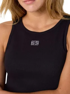 Débardeur en coton noir uni avec une coupe droite et un col rond