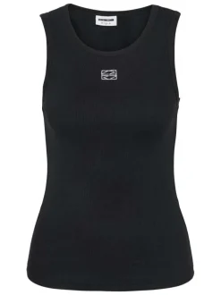 Débardeur en coton noir uni avec une coupe droite et un col rond