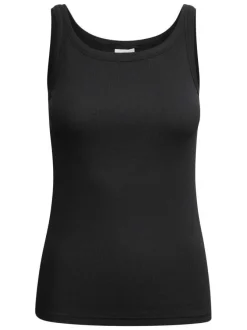 Débardeur en coton noir uni pourvu d'une coupe ajustée et d'un col rond