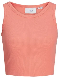 Débardeur en coton orange uni avec un col rond et une coupe cropped