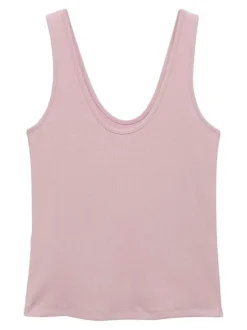 Débardeur en coton rose uni avec une coupe droite et un col v