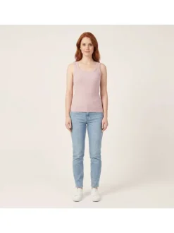 Débardeur en coton rose uni pourvu d'une coupe ajustée et d'un col rond