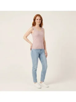Débardeur en coton rose uni pourvu d'une coupe ajustée et d'un col rond