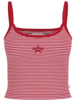 Débardeur en coton rouge rayé avec un col rond et une coupe droite